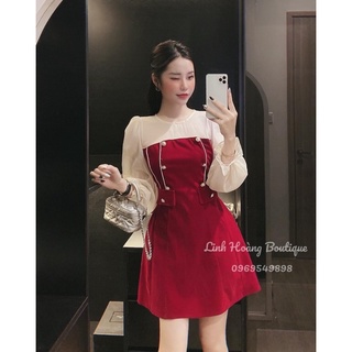 Váy nhung cut out tay bồng dài