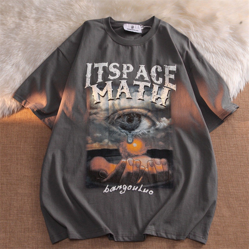 Áo thun 100% cotton tay ngắn dáng rộng dễ phối đồ phong cách Mỹ retro hip hop đường phố thời trang cho cặp đôi F5QR
