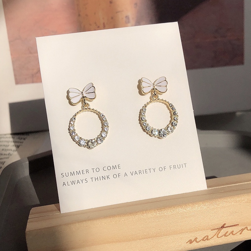 Khuyên Tai Hình Nơ Đính Đá Zircon Phong Cách Hàn Quốc