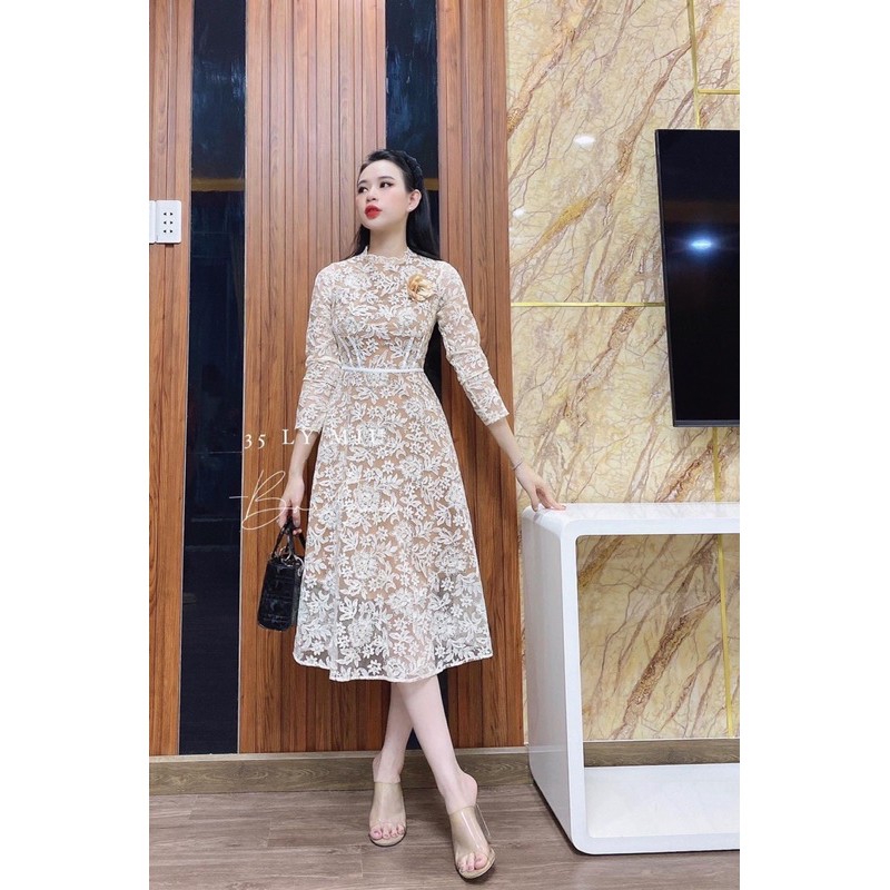 VÁY REN HOA DÀI TAY DÁNG DÀI BE