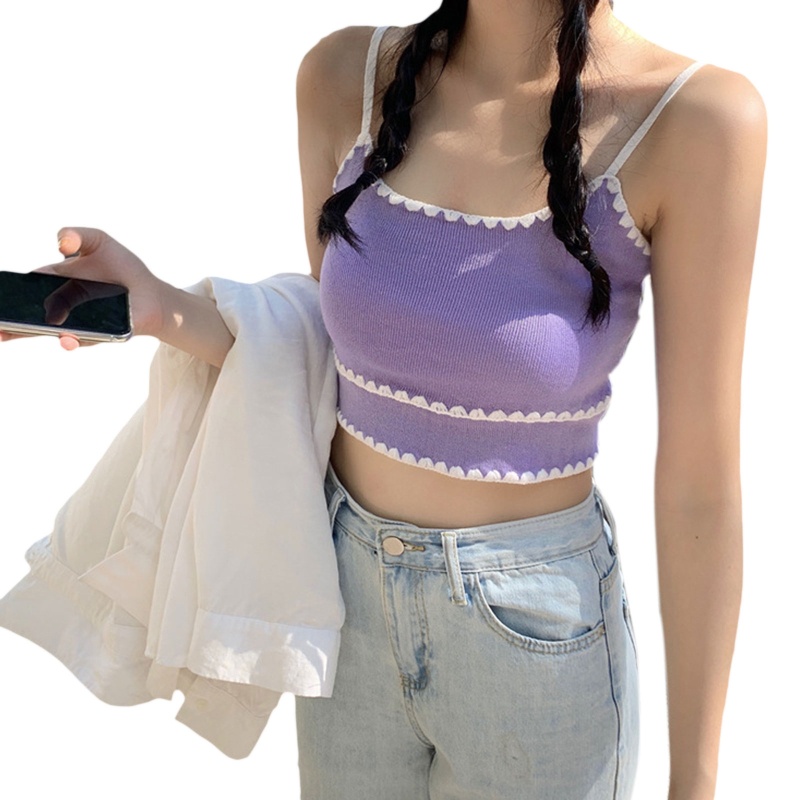 Áo Croptop Dệt Kim Hai Dây Ôm Dáng Thời Trang Mùa Hè Cho Nữ