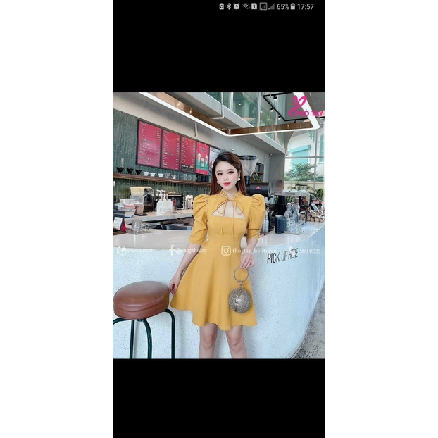 Đầm Dáng Xòe Cổ Tàu Tay Phồng Chất Umi Mềm Mại