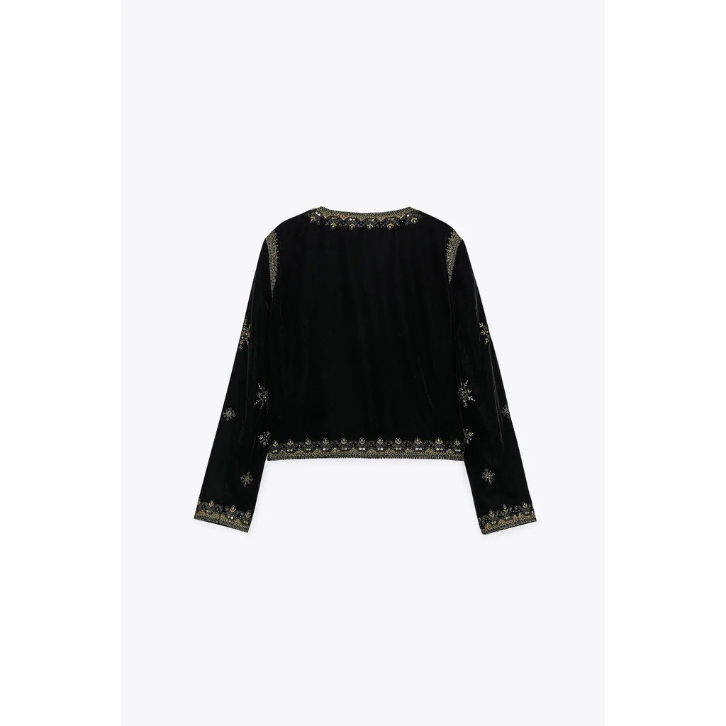 ÁO KHOÁC NHUNG ZRA NỮ THÊU HỌA TIẾT MÀU ĐEN - 6895/243