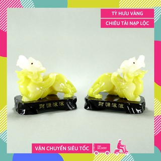 Cặp tượng Tỳ Hưu vàng phong thủy chiêu tài nạp lộc cao 10cm - Kèm hướng dẫn khai quang