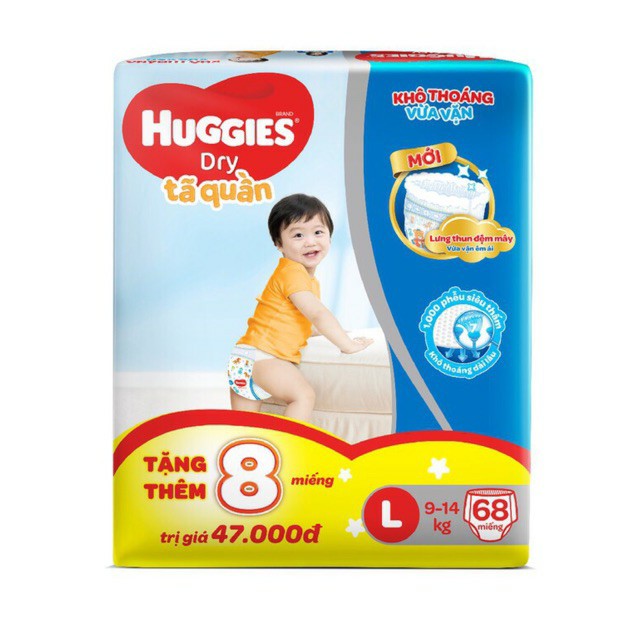 [Tặng thêm 8 miếng] Tã/Bỉm Quần Huggies M74+8/L68+8/XL62+8 mẫu đệm mây