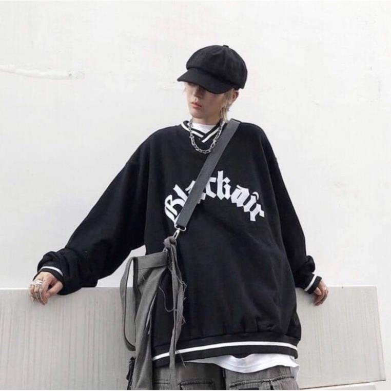 Áo Nỉ Sweater Cổ Tim Black Chất Nỉ Ngoại Form Rộng Unisex Nam Nữ Ulzzang