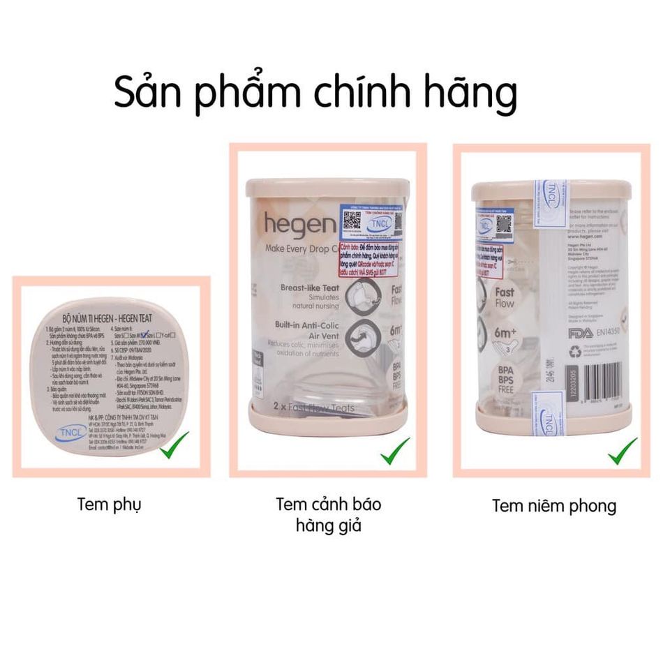 Núm ti thay thế bình sữa Hegen 0m+, 3m+, 6m+ và Y cắt 6m+
