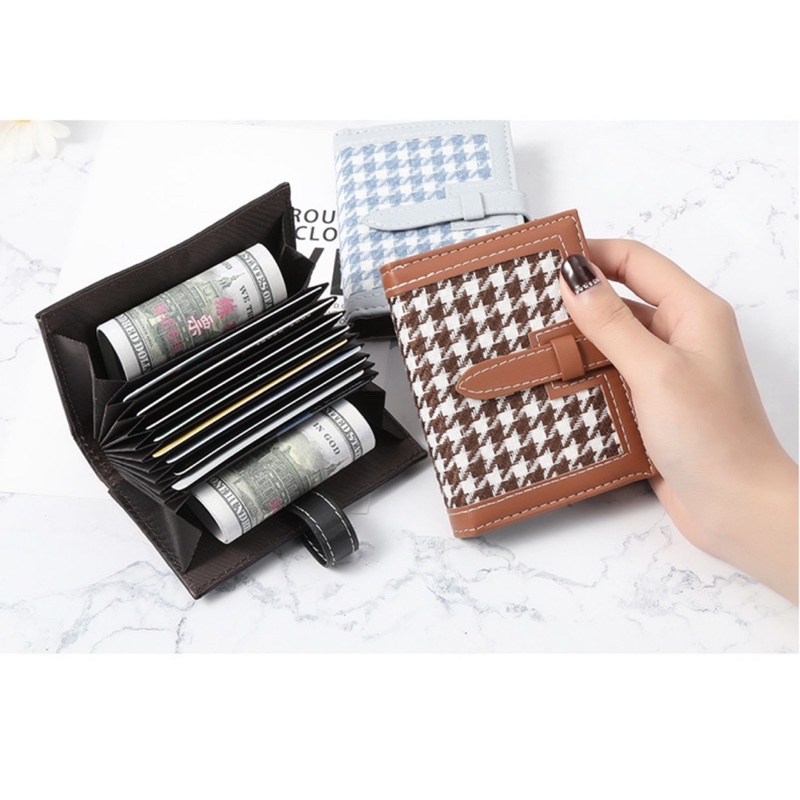 Ví đựng thẻ mini  Ví card nữ da PU phối dạ tweed thanh lịch VI09