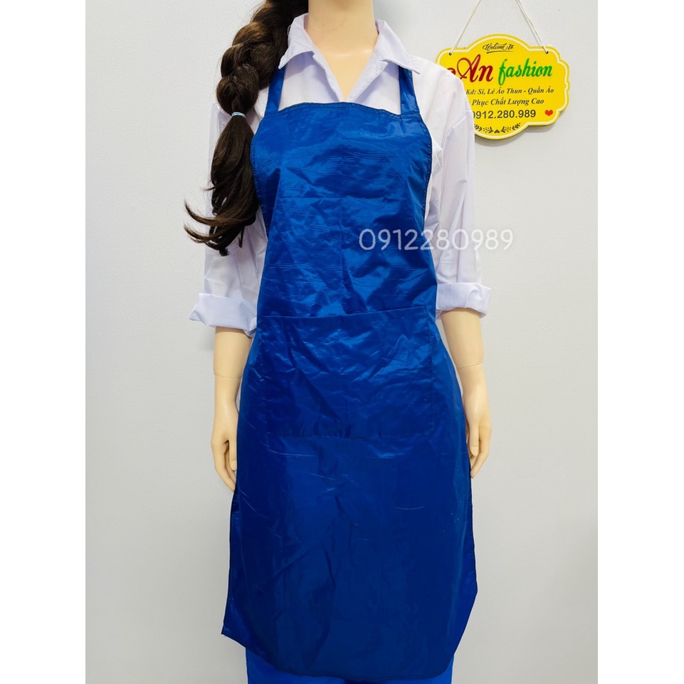 Tạp dề yếm chống thấm nước có túi màu xanh dương, tạp dề thủy sản _ Hình chụp thật