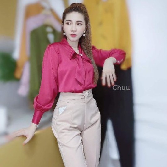 Áo sơ mi lụa trơn nơ tay dài CHUU A5236 | BigBuy360 - bigbuy360.vn