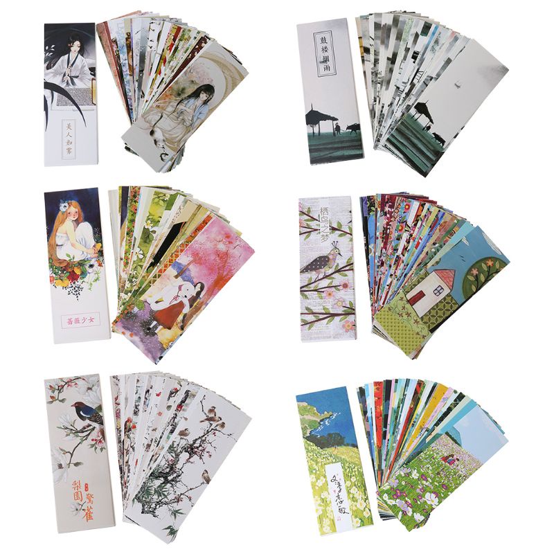 RAN 30pcs Flowers Birds Bookmarks Paper Page Notes Label Message Card Book Marker School Supplies Stationery