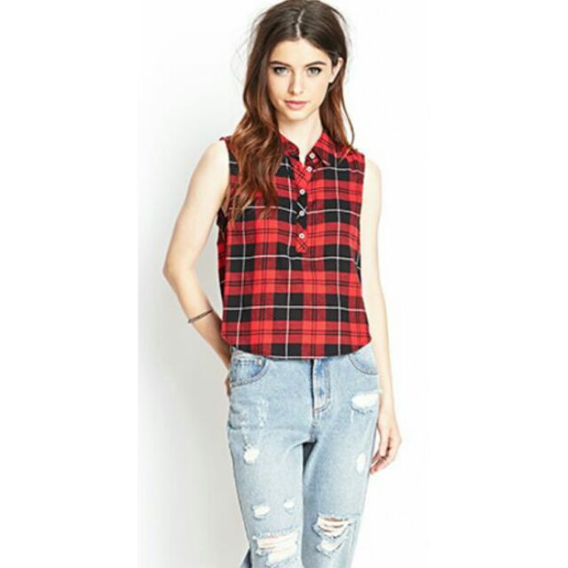 Sơ mi caro dáng lửng F21