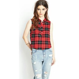 Sơ mi caro dáng lửng F21