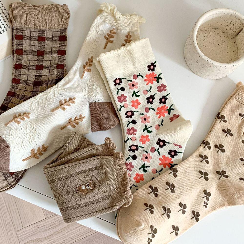 IVORY Vớ Cotton Co Giãn Thêu Họa Tiết Hoa Dễ Thương Phong Cách Harajuku Cho Nữ