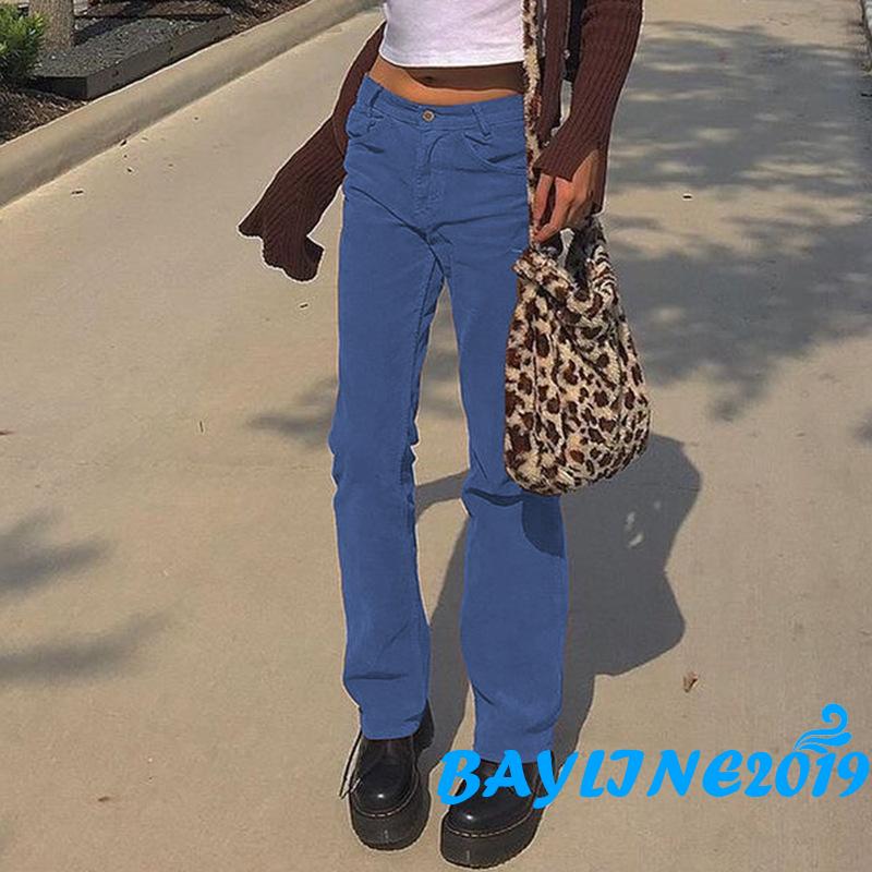 Quần dài nhung kẻ sọc lưng vừa dáng rộng màu trơn dành cho nữ