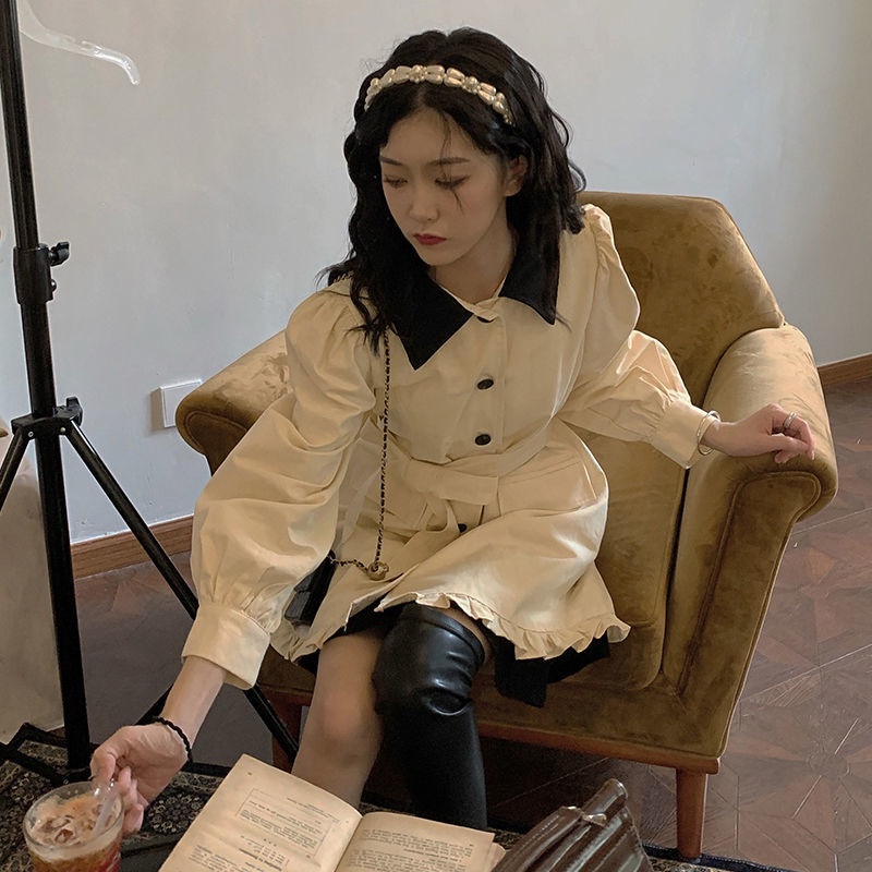 Đầm công chúa tay dài phồng cổ búp bê phong cách Pháp thời trang mùa thu cho nữ