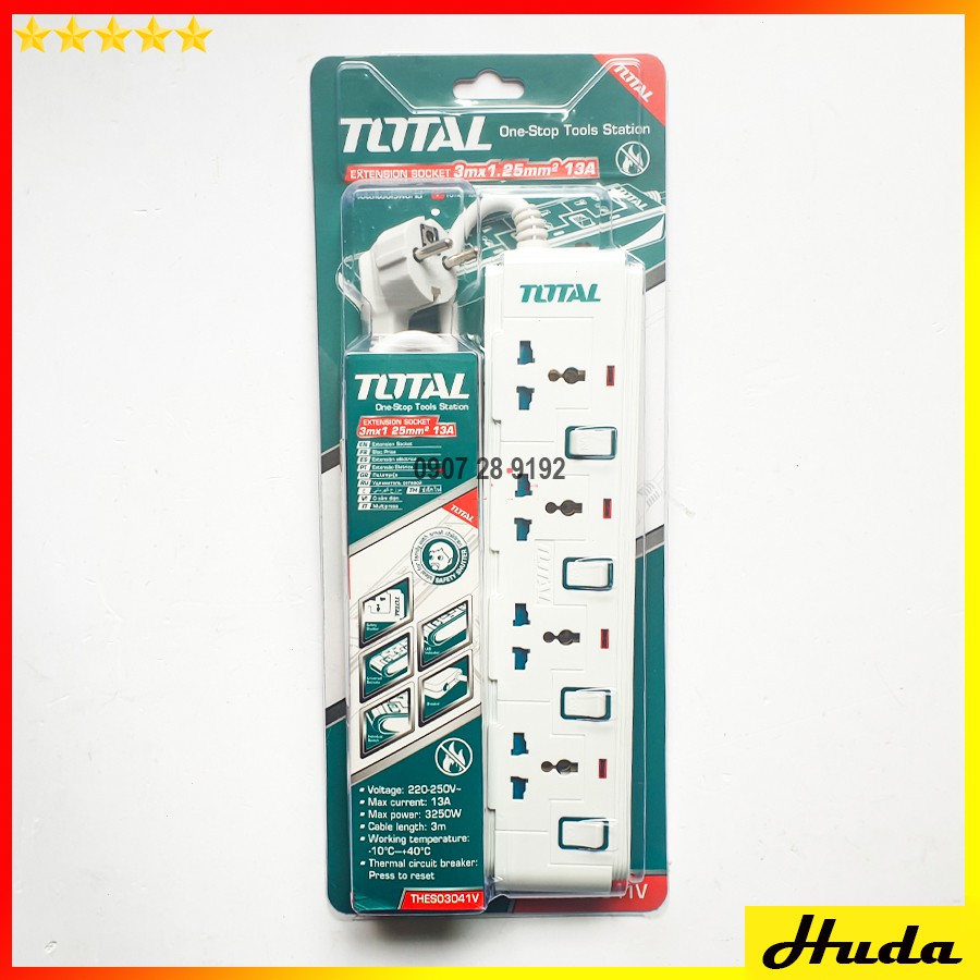 Total - THES03041V Ổ cắm điện 3 chấu có đèn báo 13A