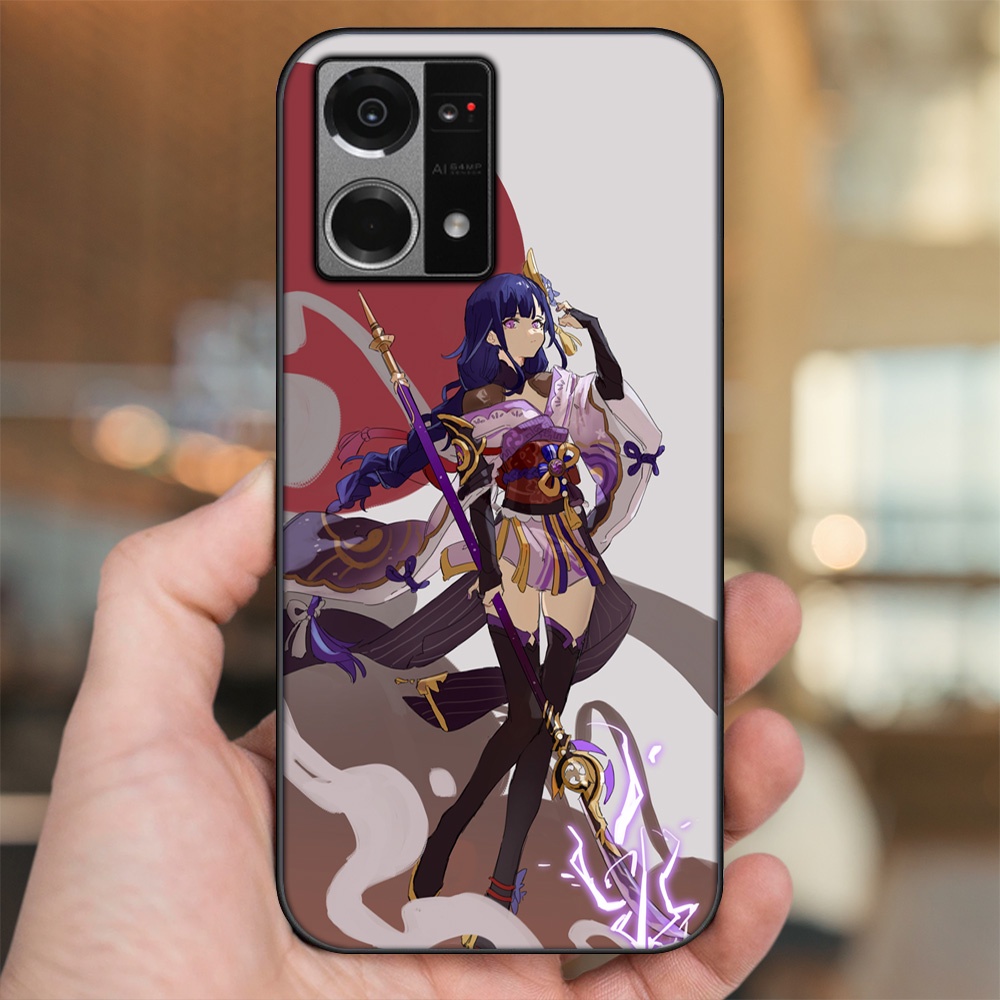 Ốp lưng Oppo Reno 7 4G viền đen in hình Raiden Shogun Genshin Impact