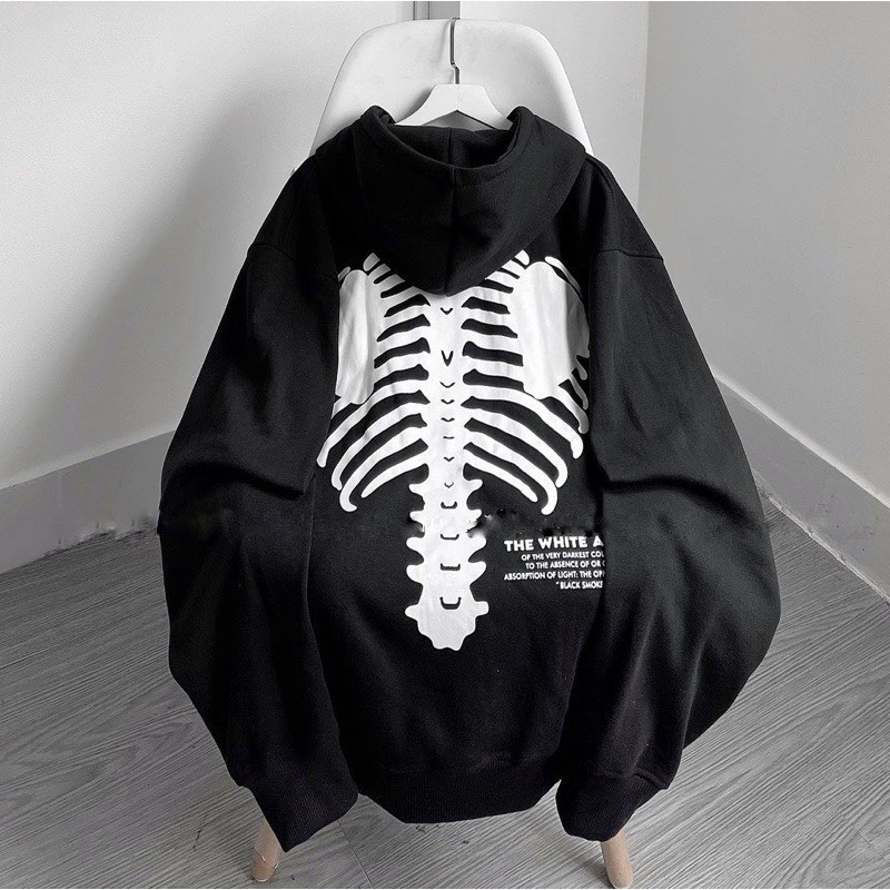 Áo nỉ hoodie xanh lá form unisex in hình xương cá, mẫu áo nỉ hot trend