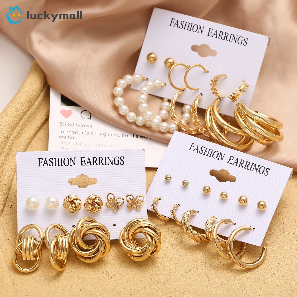 5Pcs/Set temperament Pearl Earring Set alloy women Earrings Fashion Accessories