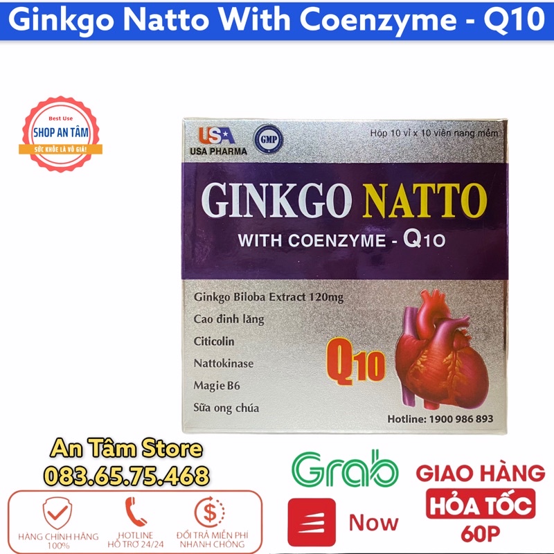 Viên uống bổ não Ginkgo Natto with coenzyme Q10 hoạt huyết dưỡng não, giúp tăng cường trí nhớ (100 viên)