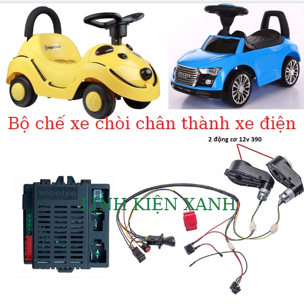 Bộ chế xe ô tô điện trẻ em 12v,chế xe chòi chân thành xe điện cho bé