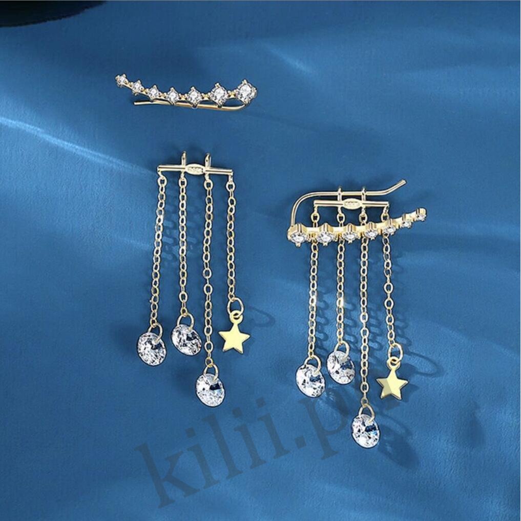 Đôi Bông Tai Dáng Dài Họa Tiết Ngôi Sao Đính Đá Thời Trang Cho Nữ