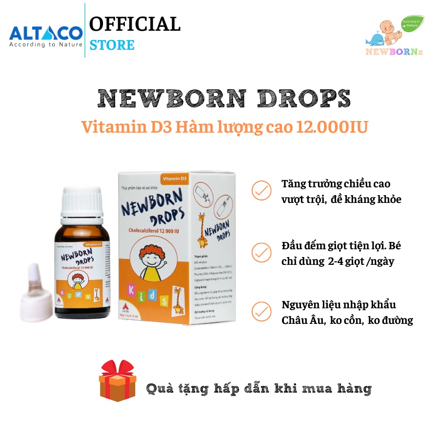 VITAMIN D3 Newborn Drops 12000IU Nguyên liệu Châu Âu - Giúp bé tăng cường miễn dịch mùa Covid(15ml)