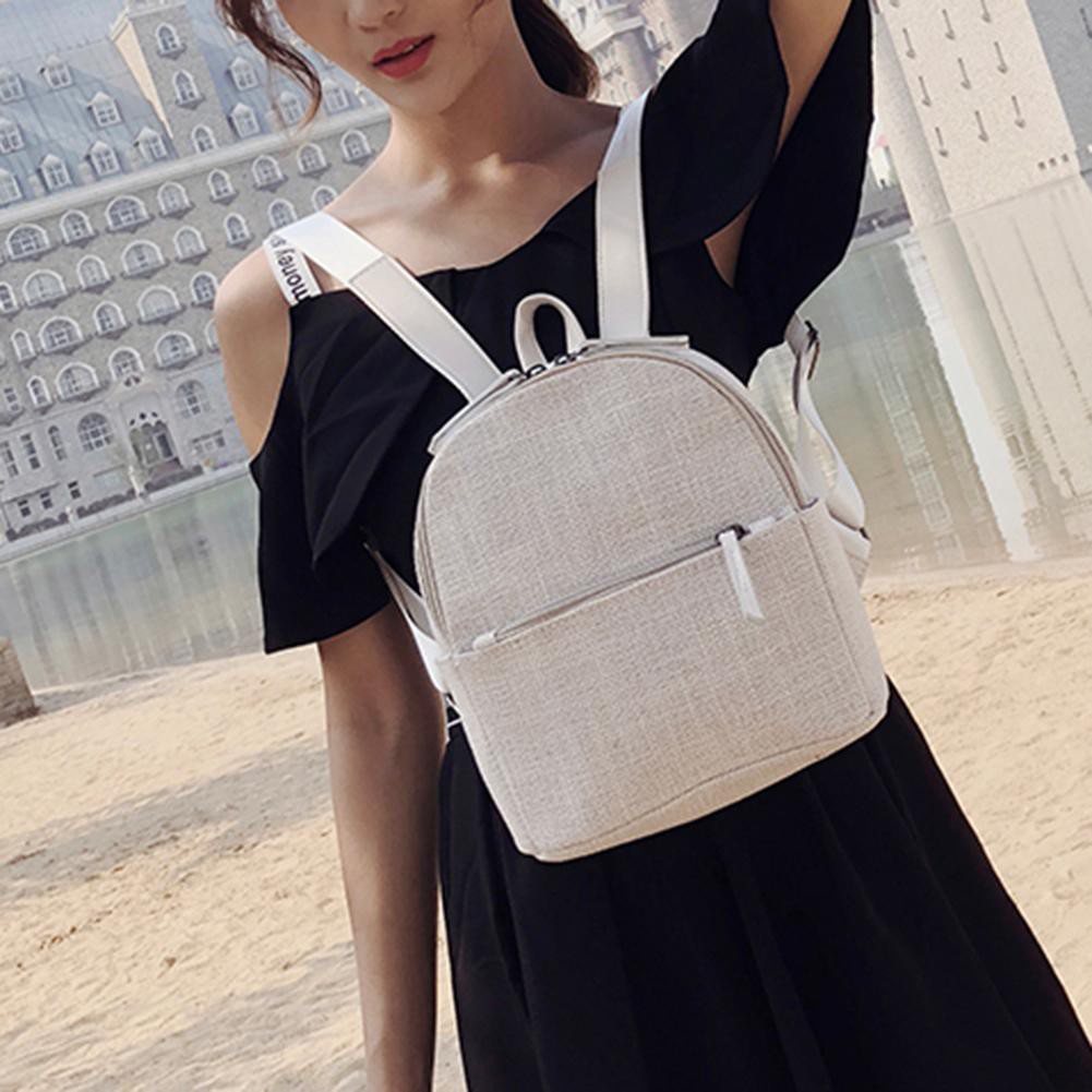 Fiesta_Retro Straw Linen Small Zipper Backpack for Women Shoulder Travel Schoolbag☆