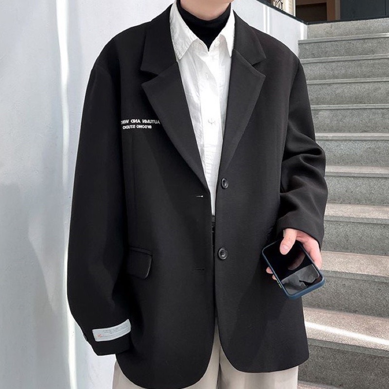 Áo Khoác Blazer Nam Nữ Form Rộng Dài Tay Thời Trang Unisex Basic Cổ Vest ,Phong Cách Hàn Quốc