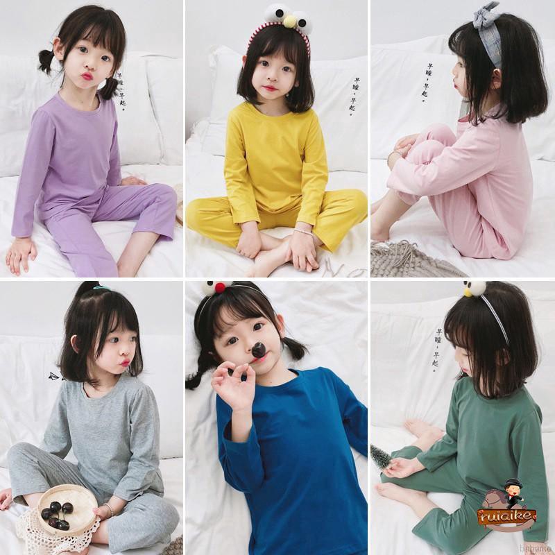 ruiaike  Kids Girls Boys Pajamas Set Candy Color Cotton Pyjama Sleepwear Nightwear Loungewear Homewear