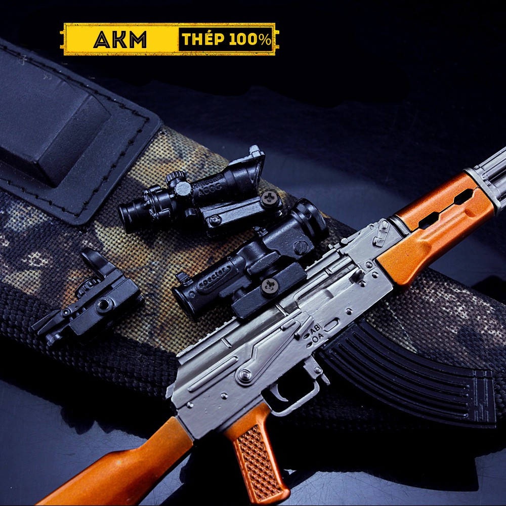 Mô Hình PUBG AKM Classic Tặng Kèm 3 Scope Và Kệ Trưng Bày 19cm