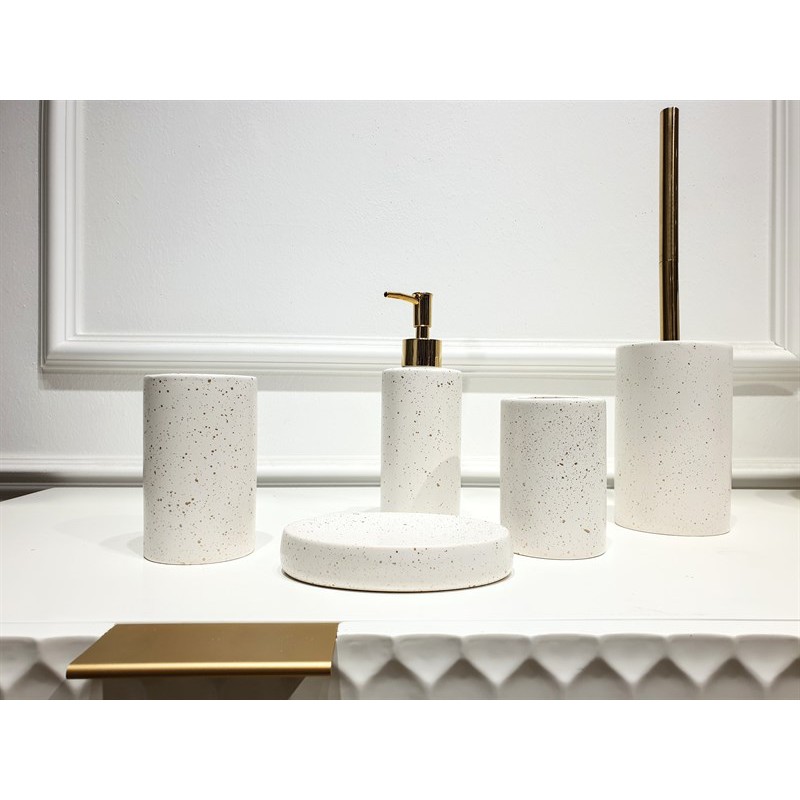 [Sản phẩm trưng bày] Set 6 món dụng cụ nhà tắm sứ vân đá cát có thủng rác sang trọng - Phong cách hiện đại