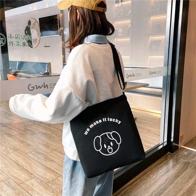 Túi đeo vai vải canvas sức chứa lớn phong cách Hàn Quốc xinh xắn dành cho nữ