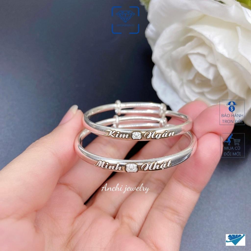 Lắc tay kiềng khắc tên cho bé sơ sinh - bạc nguyên chất, Anchi jewelry