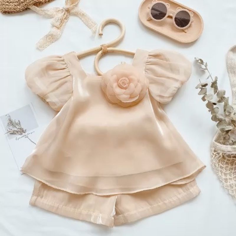 BỘ QUẦN ÁO CHẤT LỤA VOAN TƠ TAY BỒNG CHO BÉ GÁI TỪ 2 TỚI 6 TUỔI- HÀNG CHUẨN