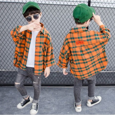 Áo Sơ Mi Cotton Kẻ Caro Thiết Kế Trẻ Trung Cho Bé Trai