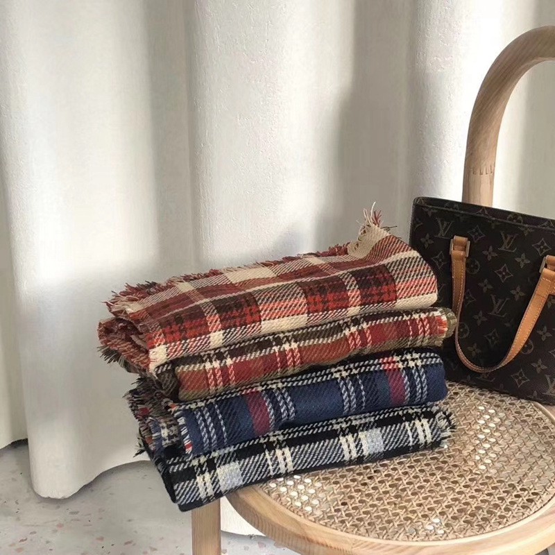 Khăn Dạ Kẻ Caro 2 Mặt Trendy Phong Cách Hàn Quốc Cho Nam và Nữ