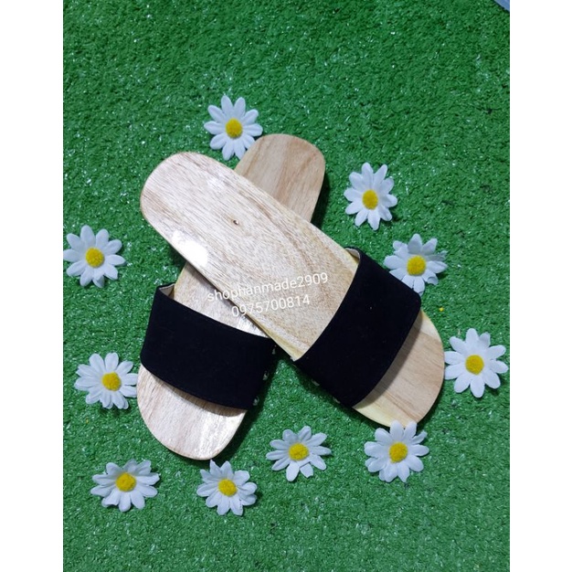Guốc gổ quai nhung đen đế đen cho nử siêu đẹp