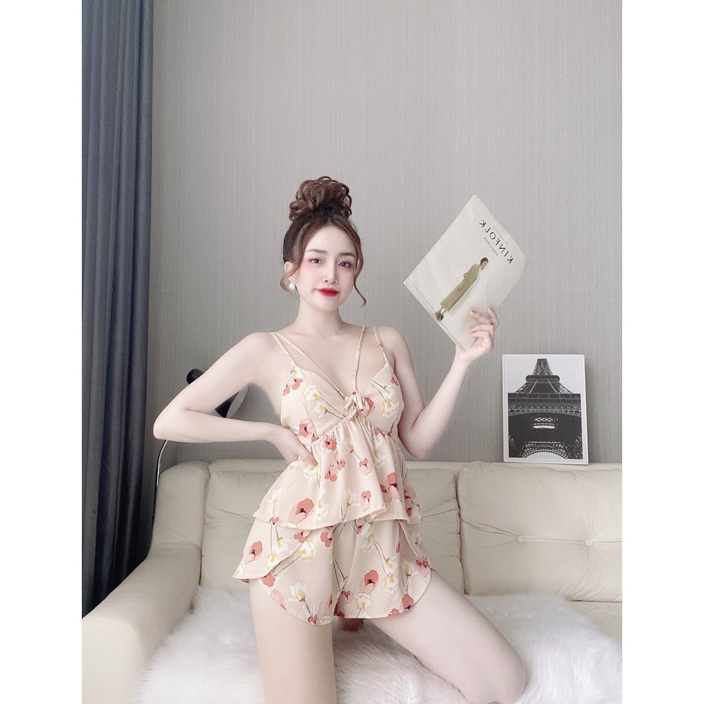 Đồ Ngủ Sexy Nữ, Bộ Mango 4 Dây Mút Rời Quần Đắp Chéo Freesize 40-60kg
