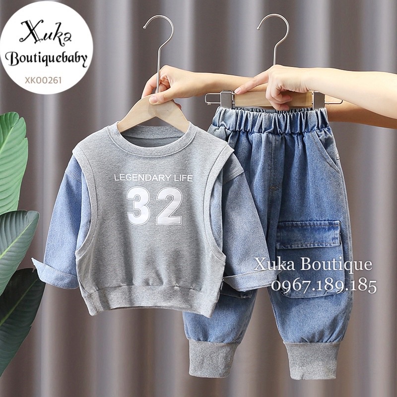 Set Áo Nỉ Quần Jeans Cao Cấp Bé Trai [Ảnh Thật]