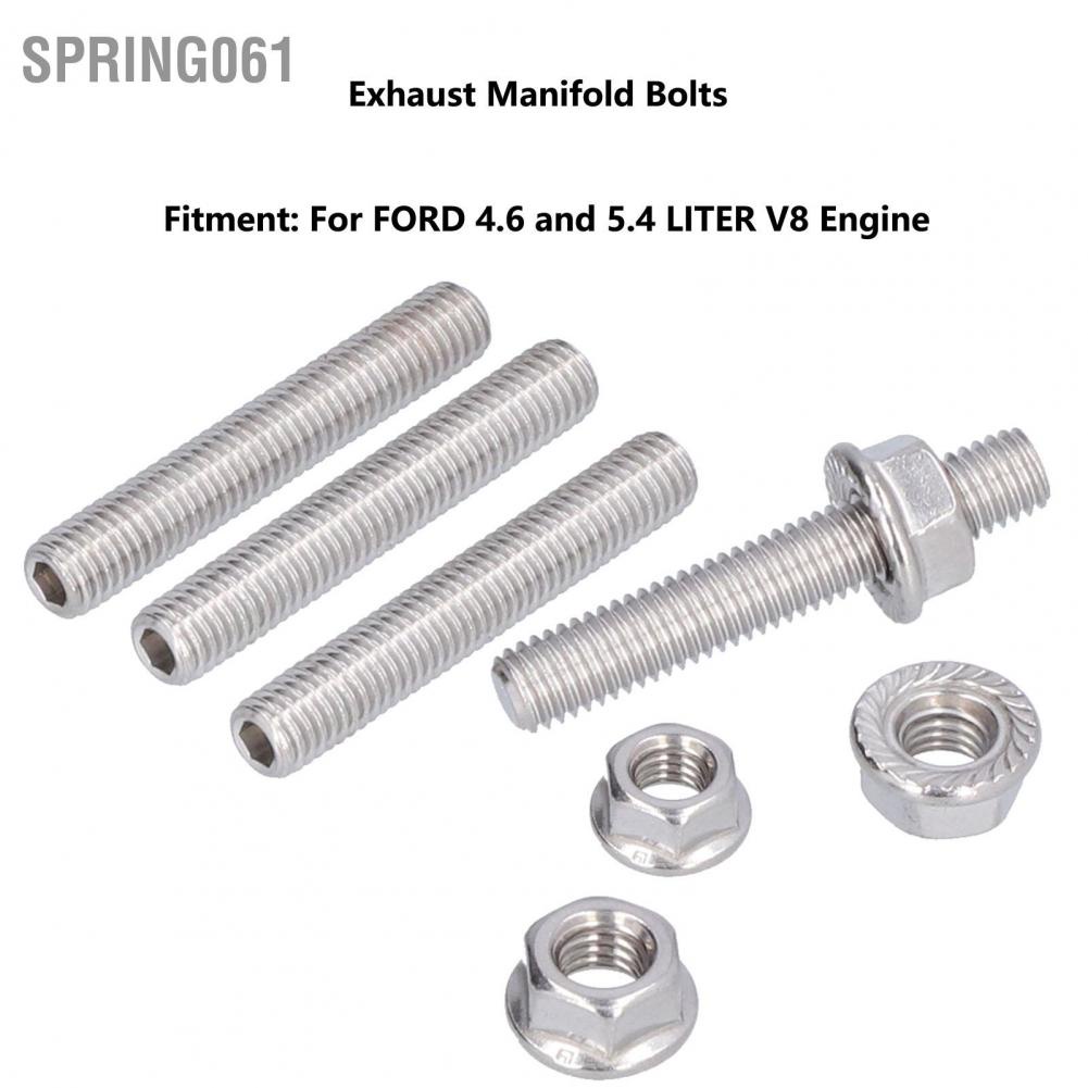 Spring061 Exhaust Manifold Stud Nuts Kit N811313S431 304 Stainless Steel for FORD 4.6 and 5.4 LITER V8 Engine