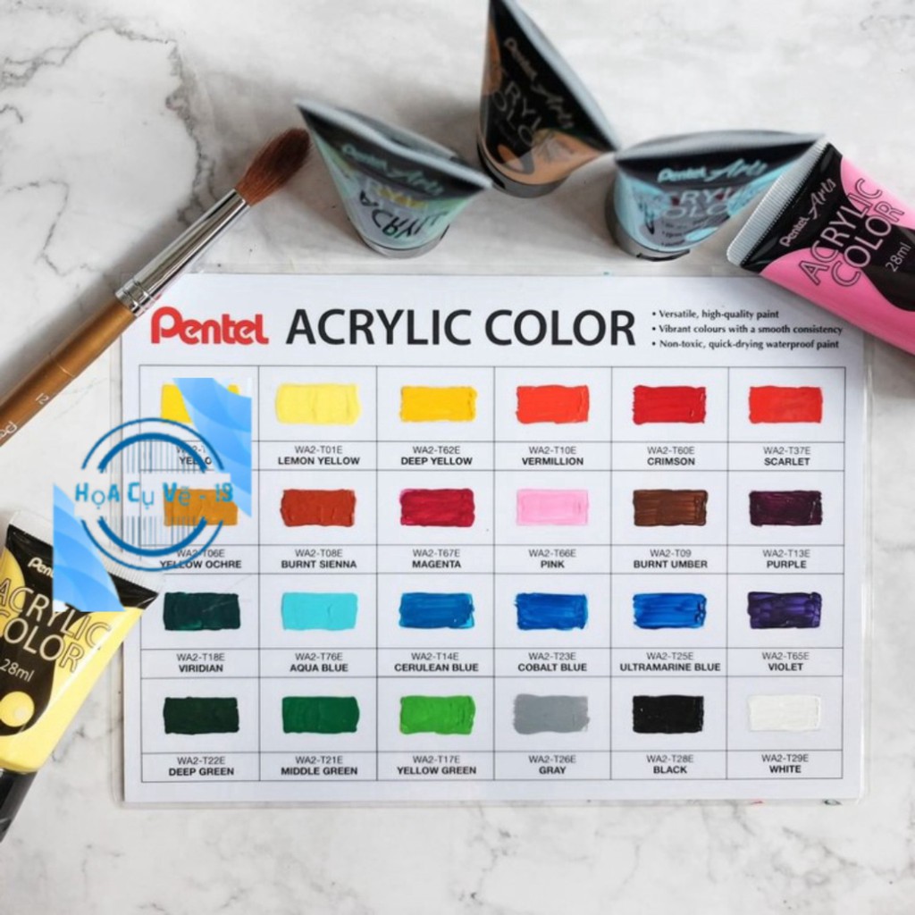 Bộ 12 Tuýp Màu Vẽ Acrylic Pentel WA2-12E-28ml - Họa cụ vẽ