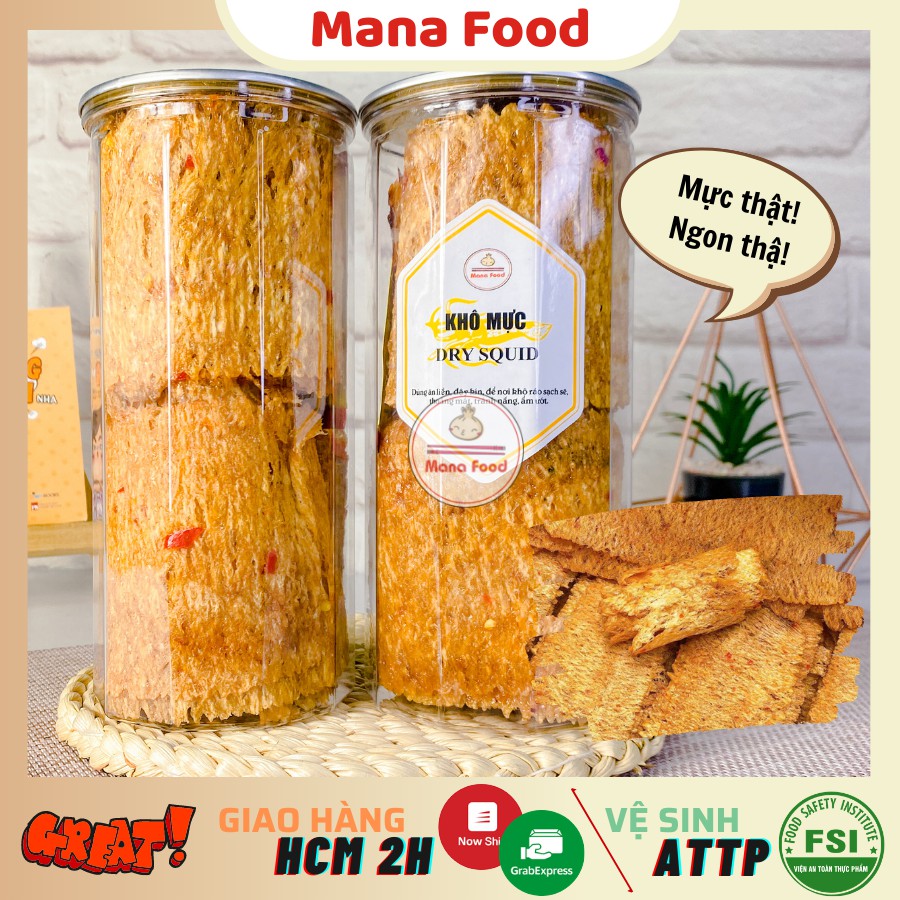 300G Mực Cán Tẩm Cay Mana Food, mực hấp dừa, khô hải sản | Mực thật - ATVSTP, Ngon, Chất lượng