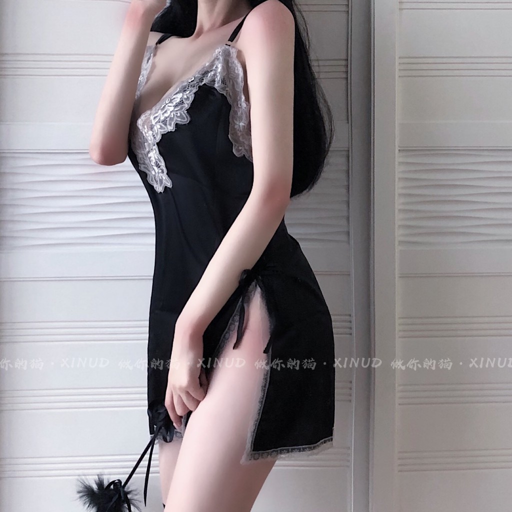 Bộ Đồ Ngủ Lụa Bóng Phối Ren Yubangcar1 Gợi Cảm Dành Cho Nữ