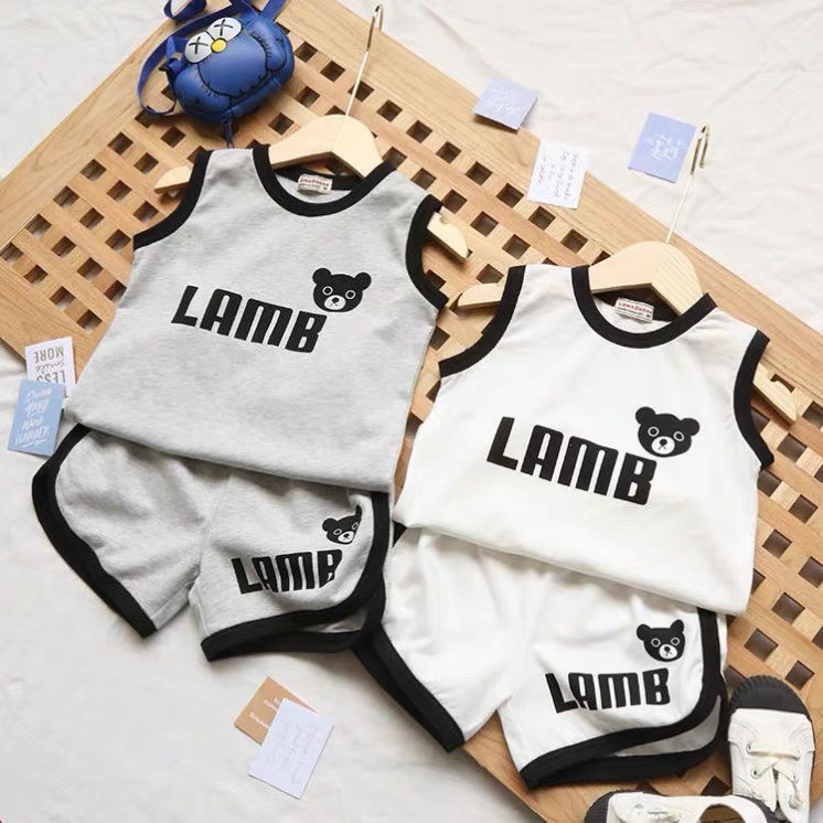 |FAMARAL2 giảm 10k cho đơn 50k|Bộ ba lỗ Gấu LAMB cho bé 8-18kg QATE675