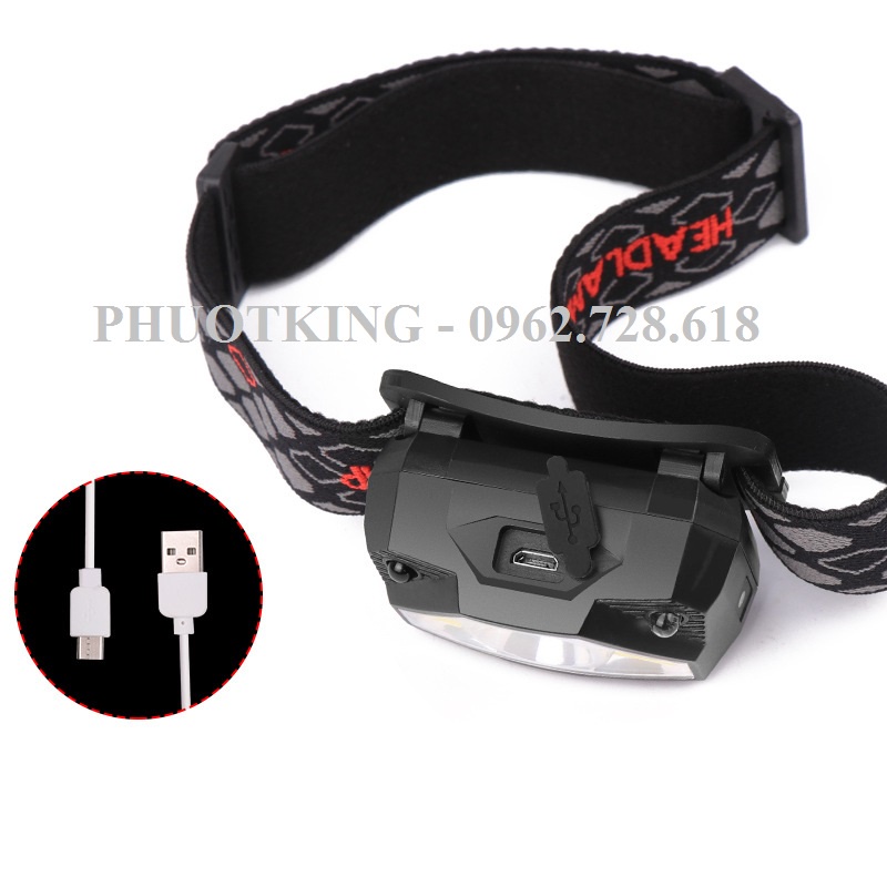 [ĐÈN LEO NÚI] Đèn pin đeo đầu siêu sáng HEADLAMP T6 dùng sạ, cảm biến bật tắt nhỏ gọn