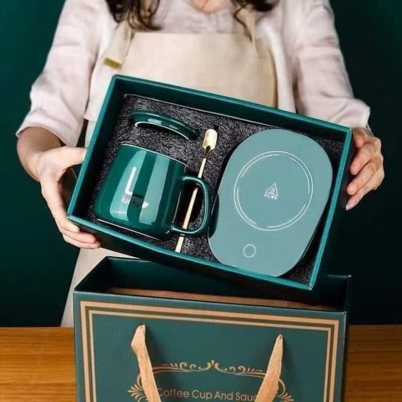 BỘ MÁY HÂM NÓNG SỮA ĐỒ UỐNG TIỆN LỢI KÈM CỐC SỨ LUCKY