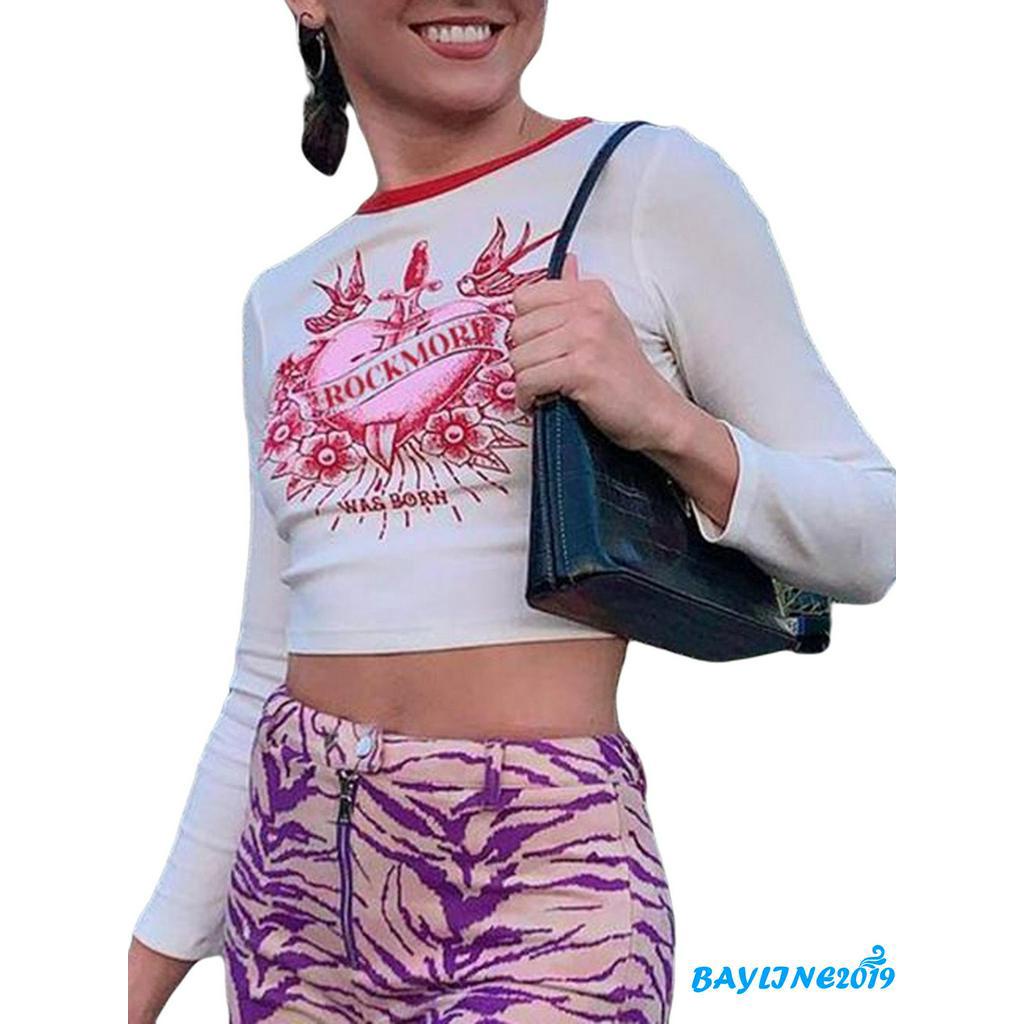 Áo Croptop Nữ Tay Dài In Chữ Thời Trang Cá Tính
