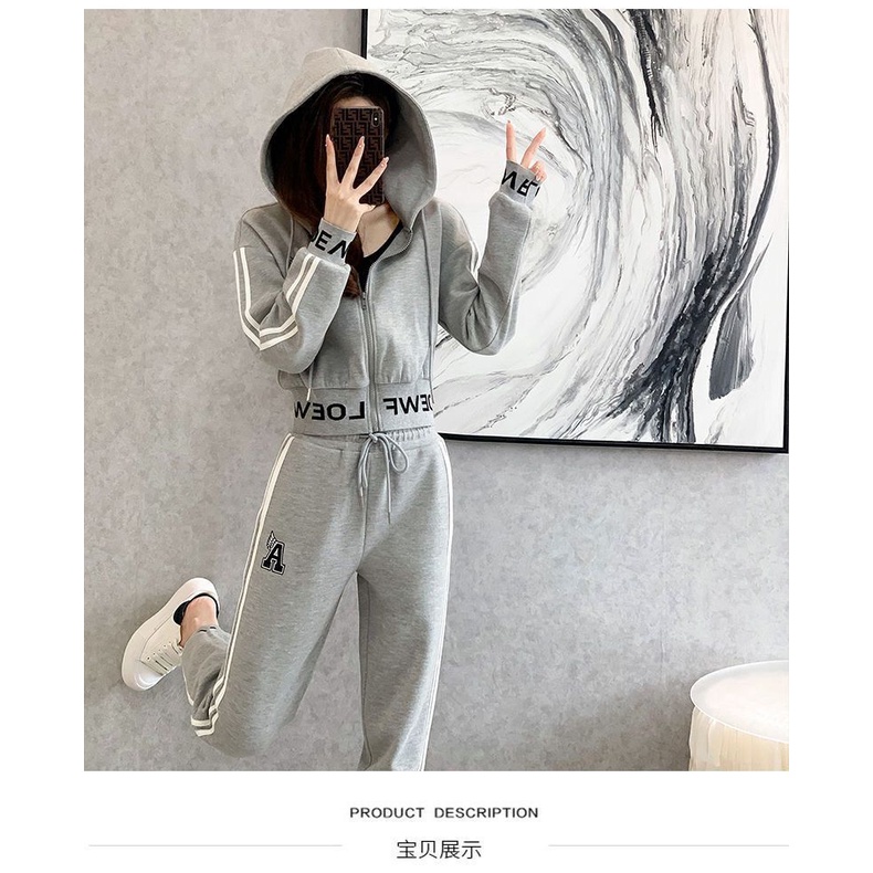Bộ Đồ Thể Thao Có Mũ Trùm Thêu Chữ Phong Cách Thời Trang Mùa Thu 2022 Mới
